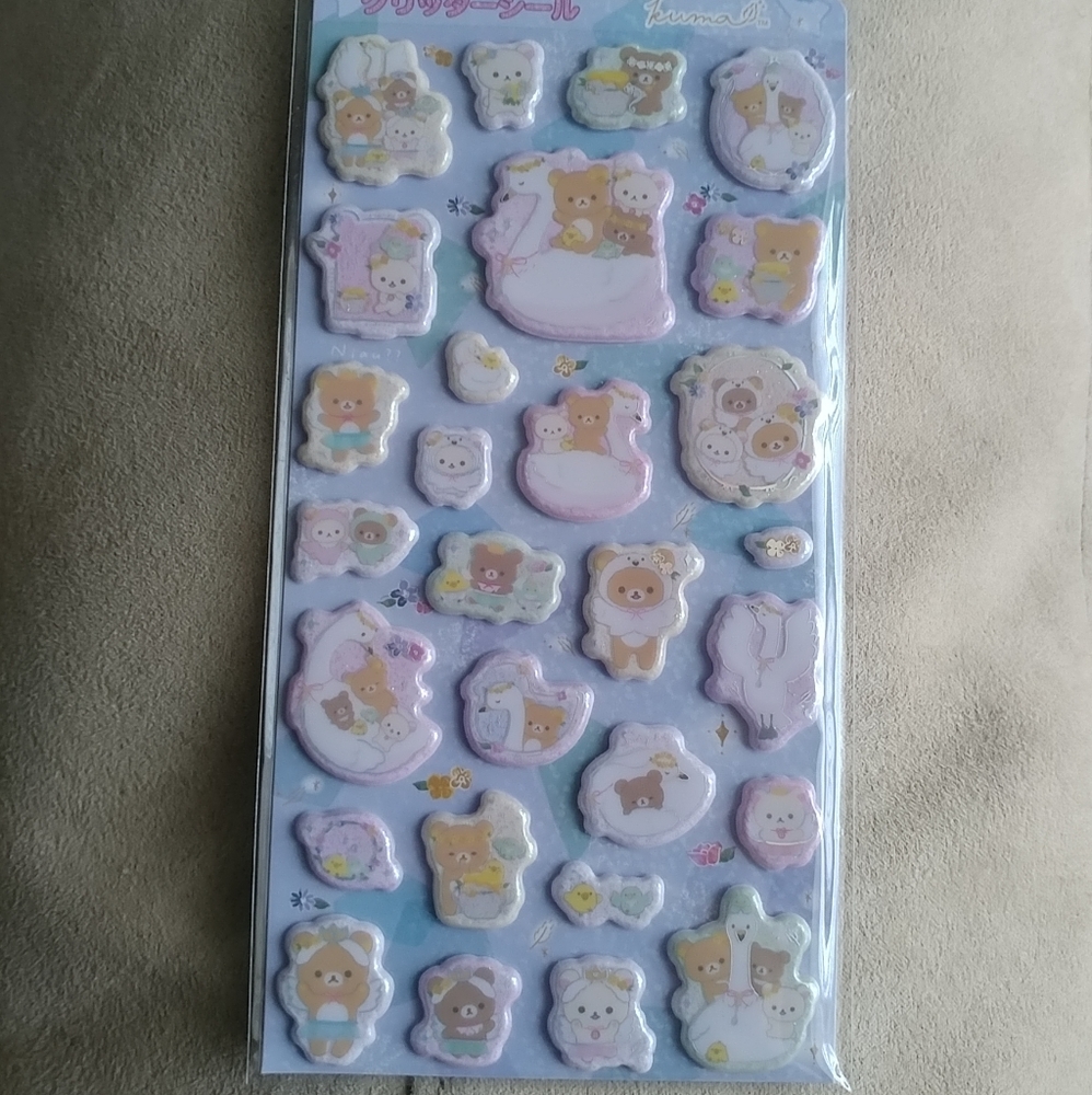 San-X Rilakkuma Swan & Golden Flower puffy stickers